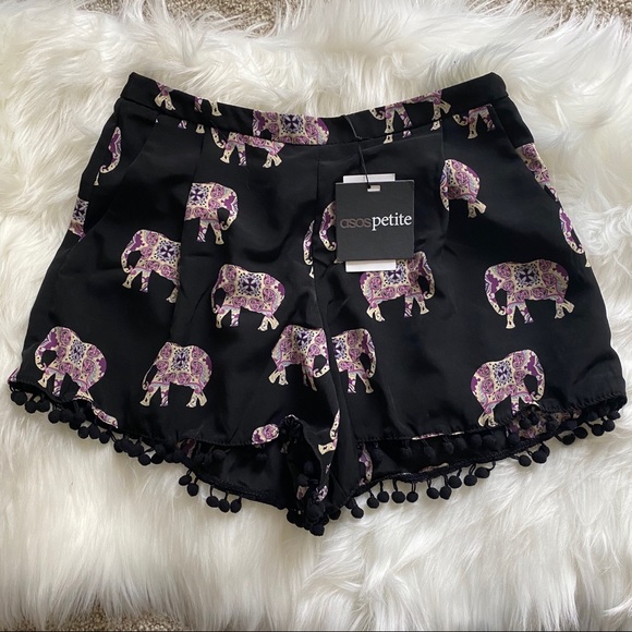 ASOS Petite Pants - NWT ASOS Petite elephant print shorts Pom Pom trim